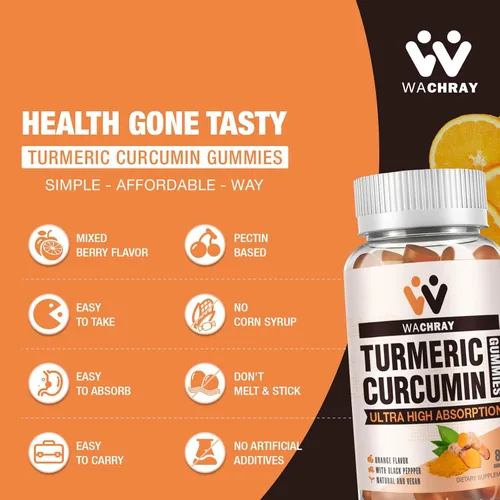 Vista 7 de Gomitas de curcumina de cúrcuma con extracto de jengibre y pimienta negra, paquete de 2 suplementos de gomitas tuméricas para inflamación del dolor