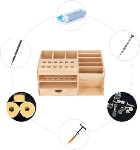 Vista 5 de Caja de herramientas de artesanía de madera, caja de piezas de herramientas clasificadas de madera sintética cepillo de almacenamiento organizador