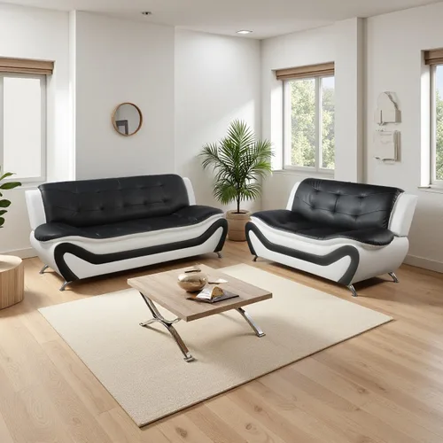 Vista 13 de Sofá seccional de cuero negro, juego de muebles de sala de estar, juego de 2 piezas de sofá moderno para sala de estar, apartamento, oficina, negro#1