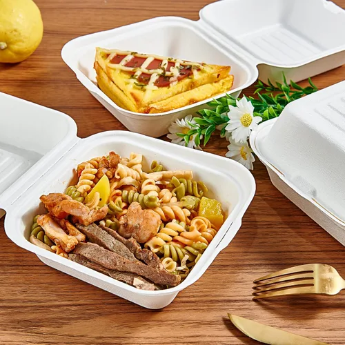 Vista 6 de ECOLipak Paquete de 200 recipientes de comida para llevar, 100% compostables, desechables, cajas de 6 x 6 pulgadas para ensalada, tartas, sándwiches