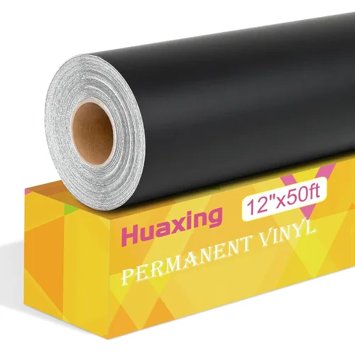 Vinilo permanente negro mate, rollo de vinilo adhesivo permanente de 12 pulgadas x 50 pies para todas las máquinas de corte, letreros, troqueladoras