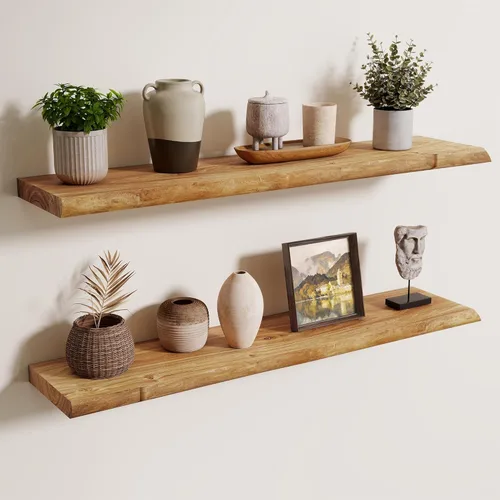 Vista 35 de Axeman Estantes flotantes de madera de olmo rústico para pared, estante de pared de 48 x 8 pulgadas de profundidad con soporte invisible, estantes