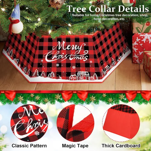 Vista 2 de Collar de árbol de Navidad, diseño a cuadros, cubierta de base de árbol de Navidad, falda de base de árbol hexagonal de tela con seis patrones, base