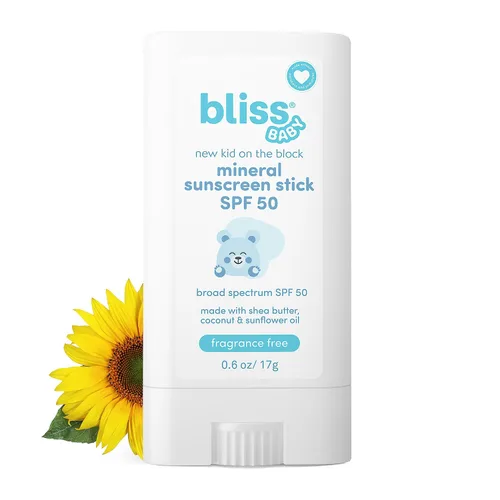 Bliss Protector solar facial mineral para bebé, SPF 50, óxido de zinc natural, sin perfume, hipoalergénico y probado por Dermat, resistente al agua,