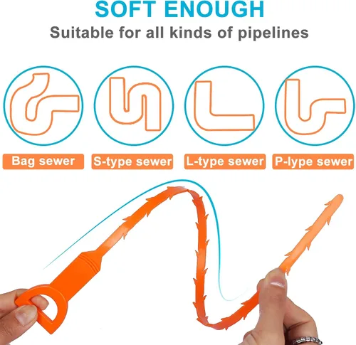 Vista 3 de Herramienta limpiadora de drenaje de cabello de 25 pulgadas, herramienta para eliminar obstrucciones, paquete de 6 herramientas de limpieza