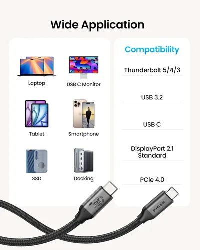 Vista 7 de Silkland Cable USB 4 de 80Gbps para Thunderbolt 5, [certificado USB-IF] Ancho de banda de 120Gbps para 16K/8K dual, carga de 240W, cable USB C