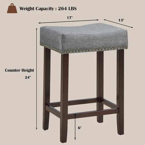 Vista 3 de ERGOMASTER Juego de 2 taburetes de bar de altura de mostrador, taburetes de bar de tela sin espalda, de 24 pulgadas, modernos taburetes de madera