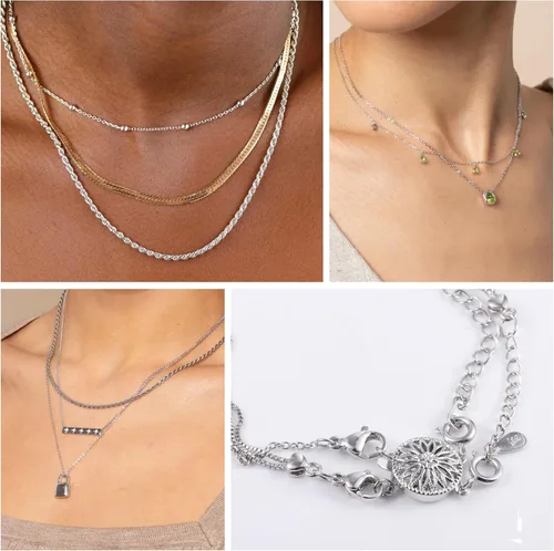 Vista 7 de ASH'S CHOICE Juego de 2 cierres para collares, oro y plata de 14 quilates, sin enredos, conector separador de collares, cierres para hacer pulseras