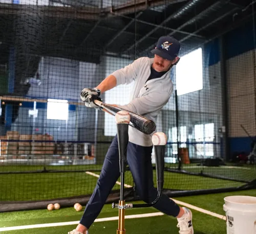 Vista 4 de CT4 Doble TEE de entrenamiento doble para béisbol/softbol con brazo giratorio desmontable de 360°, cubiertas de goma de neopreno de grado