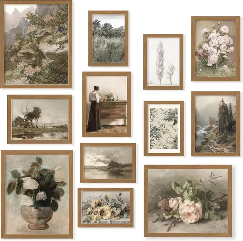 97 Decor 12 Pcs Vintage Wall Art Set - French Country Wall Decor, Vintage Posters For Room Aesthetic, Rustic Botanical Prints Landscape Pictures For