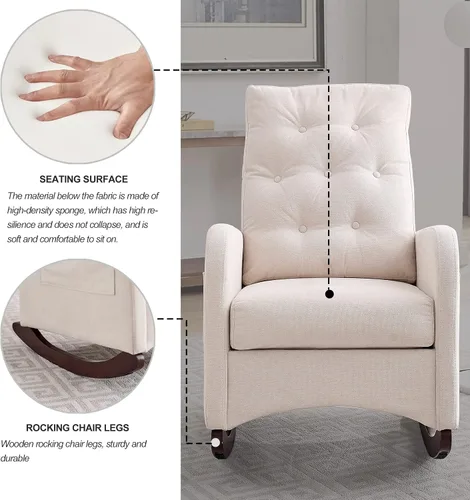 Vista 4 de Mecedora para bebé con respaldo copetudo, cómoda silla deslizante para guardería, silla decorativa moderna para sala de estar, sillón tapizado