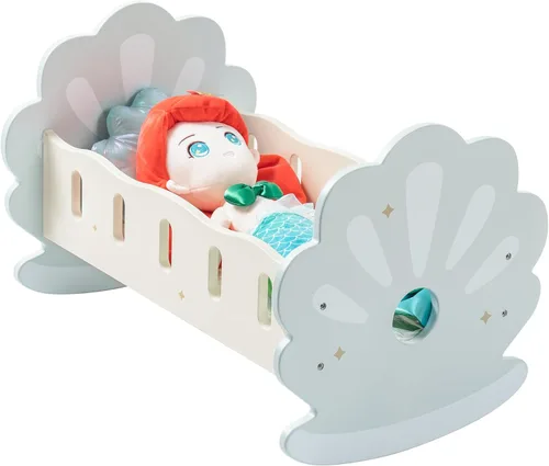 ROBOTIME Cuna Mecedora de Madera para Muñecas, Juguetes de Cama para Muñecas de Niña, Cuna de Juguete para Muñecas de Bebé, Cuna para Muñecas de Azul