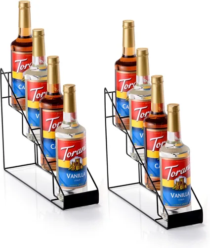 Vista 13 de Estante para jarabe para accesorios de barra de café, organizador de botellas de hierro con 4 compartimentos, estante de almacenamiento de encimera