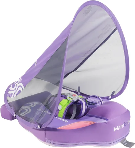 Vista 9 de Mambobaby Baby Float with Canopy & Tail Non-Inflatable Baby Swim Float Upgrade Soft Infant Pool Float Sun Protection Newborn Pool Float 3-24 Months
