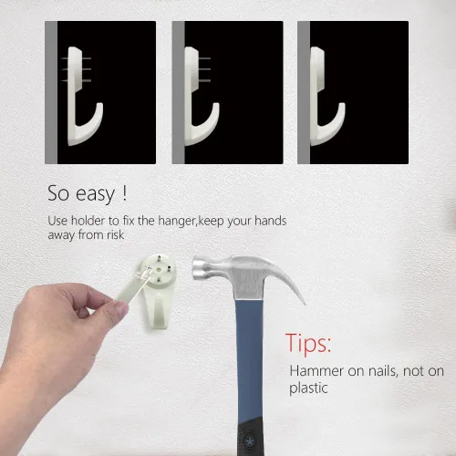 Vista 4 de Kit para colgar cuadros, ganchos de pared sin daños para marco, 68 clavos invisibles para hormigón, pared dura y pared de cemento (mezcla)