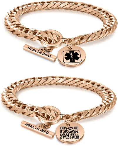 Vista 10 de Pulseras de identificación médica con código QR mejoradas para mujeres, pulsera de alerta médica - Cadena de eslabones de 7'' ~9'' de plata de ley