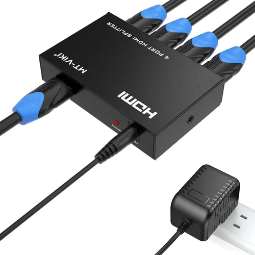 Vista 10 de MT-VIKI Divisor HDMI 4K 1 en 2 salidas, divisor HDMI alimentado 1x2 para monitores duales con adaptador de corriente, 4K @30Hz monitores