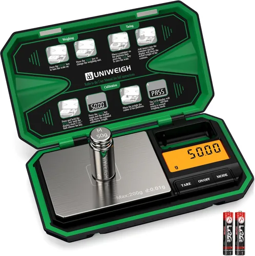 Vista 10 de UNIWEIGH Báscula digital de bolsillo de 7.05 oz/0.00 oz, báscula digital de gramos, mini báscula de joyería digital de peso gramo con pesos Cal