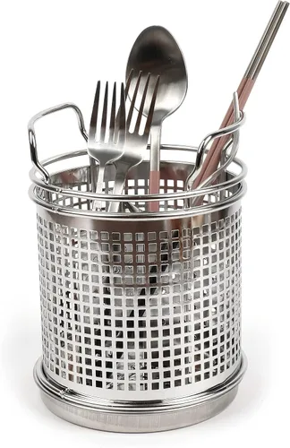 Vista 6 de LENITH Soporte redondo para utensilios de cocina de acero inoxidable – Base pesada para estabilidad – Utensilios de cocina con divisor extraíble