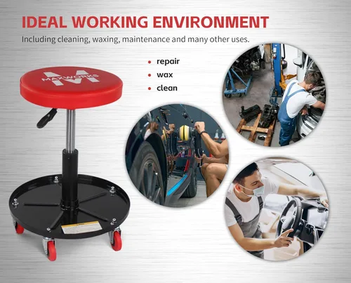 Vista 8 de MaxWorks 80771 Asiento neumático de rodillo/rastrillo con altura ajustable - Capacidad de 300 libras