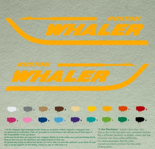 Vista 2 de Par de calcomanías Boston Whaler para barcos, calcomanías de vinilo, motor de barco, lote de 2, Gris 071