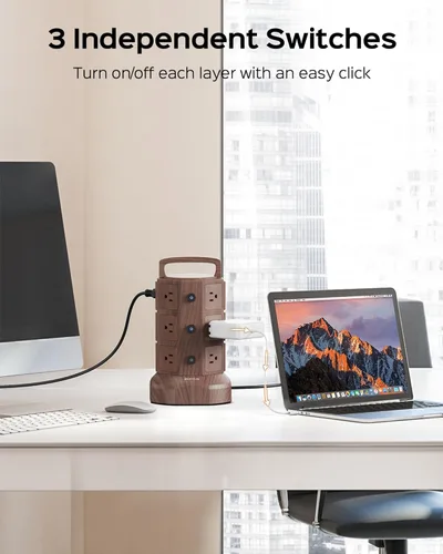 Vista 4 de JACKYLED Regleta protectora contra sobretensiones con cable de extensión de 6.5 pies, 6 puertos USB y 12 salidas de CA, estación de carga eléctrica