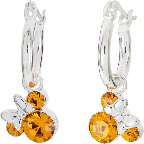 Vista 4 de Disney Minnie Mouse Jewelry Crystal Birthstone Silver Plated Hoop Dangle Earrings Latch Back