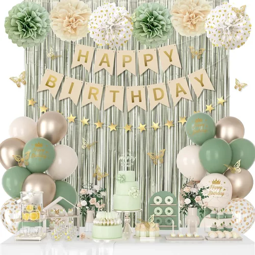 Vista 20 de Decoraciones de Cumpleaños Neutras para Mujeres y Niñas, Globos con Confeti Blanco Arena Dorado con Estampado Metálico, Calcomanías de Mariposa