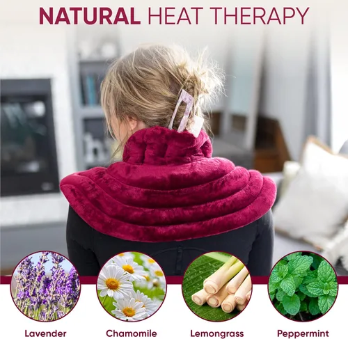 Vista 3 de Almohadilla térmica para microondas para cuello y hombros y espalda con peso para microondas, compresa de calor húmedo con aroma natural de lavanda