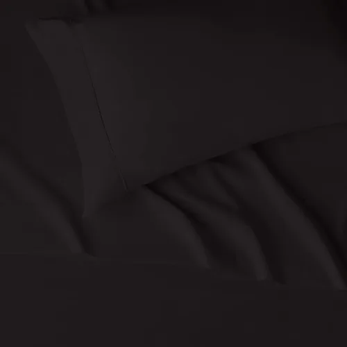 Vista 2 de Amazon Basics Juego de 3 sábanas de microfibra ligeras súper suaves y de fácil cuidado con bolsillos de 14 pulgadas de profundidad, tamaño Negro