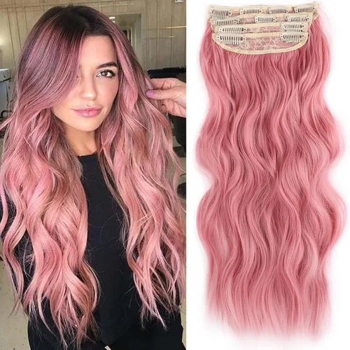 Vista 7 de Extensiones de cabello sintético con clip de 14 pulgadas, 4 piezas de cabello sintético natural suave y ondulado con clip, cabello rizado de 20 1b