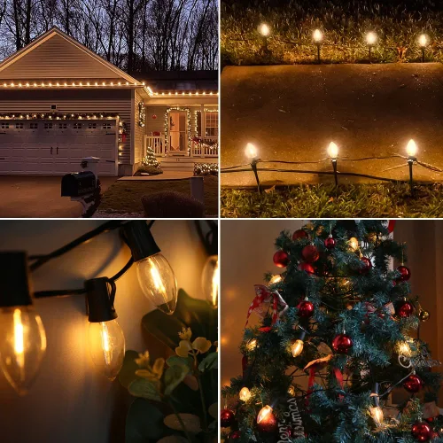 Vista 7 de Paquete de 25 bombillas LED C9 de Navidad, bombilla LED C9 de repuesto para cadena de luces de Navidad, base intermedia E17, 2200 K blanco cálido