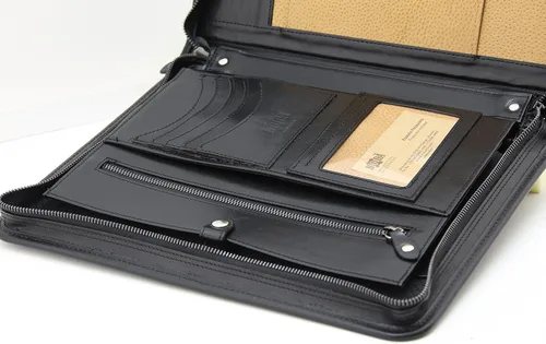 Vista 2 de Noda Portafolio de cuero ejecutivo (negro) Cartera profesional de negocios con cierre de cremallera currículum, documento, bloc de notas, tableta