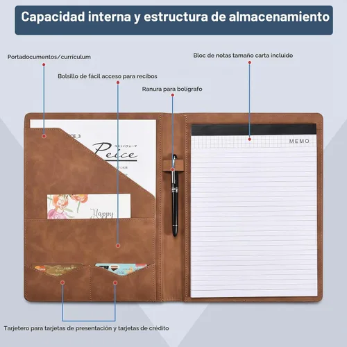 Vista 4 de Portafolio con Portadocumentos Pacific Mailer Cuaderno con Portadocumentos Portacurrículum Carpeta Organizador Documento Legal Portadocumentos