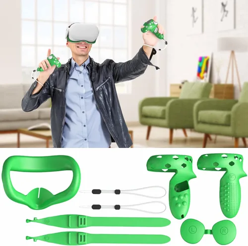 Vista 6 de HUIUKE Touch Controller Grip Cover for Quest 2 with Silicone VR Face Cover Pad and Lens Cover, 3 in 1 Silicone Cover Set for Quest 2, Quest 2