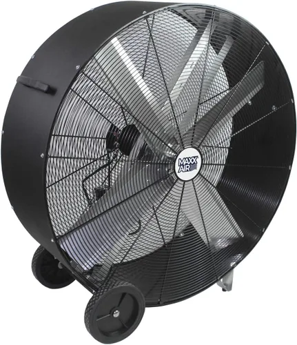 Vista 5 de Maxx Air Ventilador industrial de barril de transmisión por correa de 42 pulgadas, resistente a daños y abolladuras