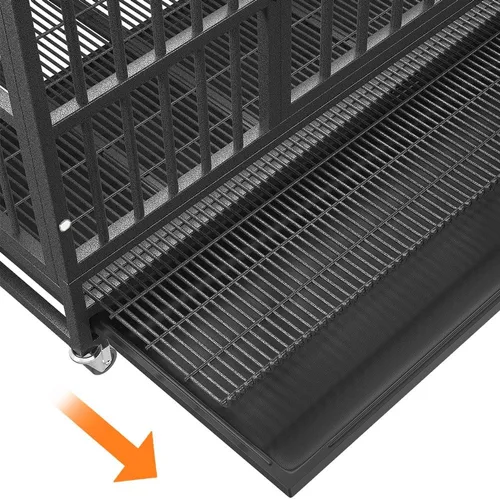 Vista 6 de Jaula para perros de alta ansiedad de 38 pulgadas con ruedas, de acero indestructible y a prueba de escape, con cerraduras resistentes, doble puerta