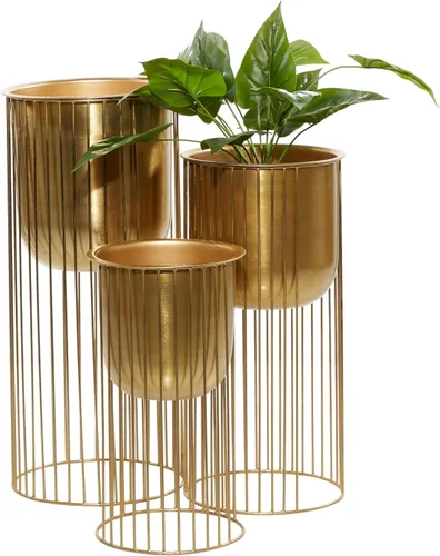 Deco 79 Juego de 3 macetas de metal para interiores y exteriores, 24 Dorado