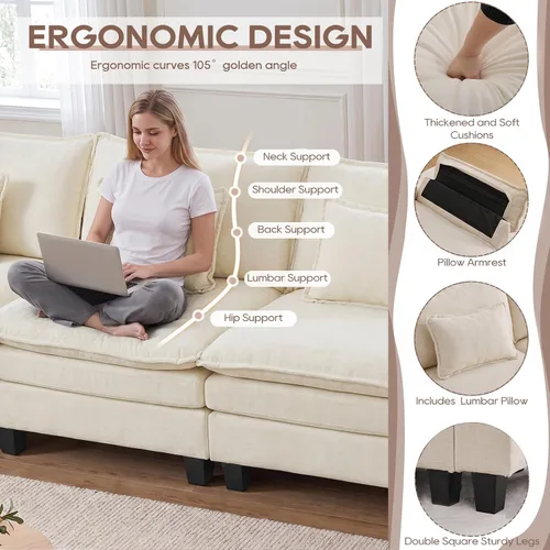 Vista 6 de IPKIG 117" Modular Sectional Cloud Couch, Modern L-Shaped Sofa with Ottoman Blanco beige