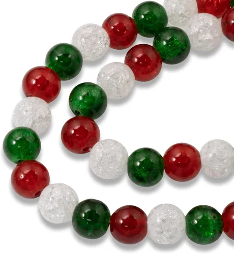 Paquete de 48 cuentas de vidrio agrietado rojo, verde y blanco de 0.315 in | Mezcla de cuentas de Navidad para joyas hechas a mano, manualidades,