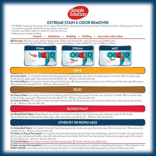 Vista 2 de Simple Solution Extreme Eliminador de manchas/olores, 32 onza, Transparente