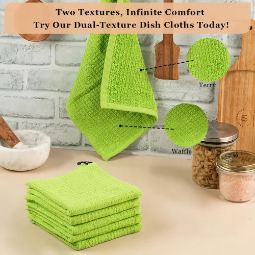 Vista 3 de Paños de limpieza de platos de cocina, paños de cocina con diseño de toalla de gofre, trapos de algodón lavables de 12 x 12 pulgadas para secar