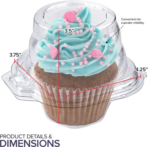 Vista 3 de Stock Your Home Recipientes individuales para cupcakes, paquete de 25, soporte para cupcakes con tapa, contenedor de plástico para magdalenas