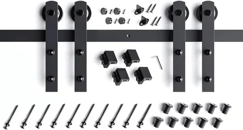 Vista 7 de EaseLife - Kit de riel para puerta corrediza de granero de doble puerta de 4.3 m, polea recta, resistente, se desliza suave y silenciosamente, fácil