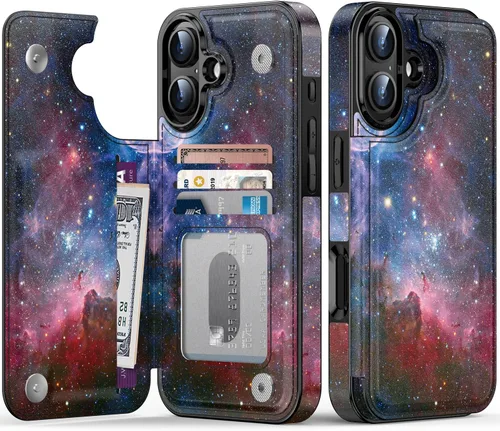 Vista 1387 de LETO para iPhone 15 Pro Funda tipo cartera - Tapa tipo folio con patada - Diseños de moda - Tarjetero - Funda protectora para mujeres y niñas - 6.1