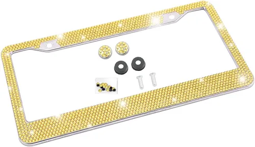Vista 36 de Marco de matrícula de automóvil con diamantes de imitación brillantes, cubierta / soporte de placa de matrícula de acero inoxidable, universal