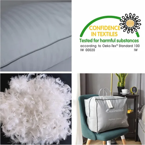 Vista 2 de Eastwarmth Almohada de plumas de ganso, 100% algodón, almohada de cama a rayas, color blanco, estándar (paquete de 2)
