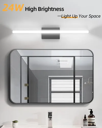 Vista 5 de Lámparas de baño modernas de 24 pulgadas sobre espejo, 24 W, 2000 lúmenes, 5CCT, luces de tocador regulables para baño, barra de luz LED