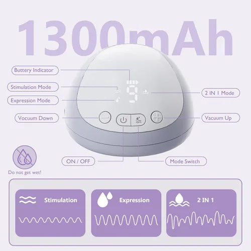 Vista 4 de Extractor de leche manos libres: extractor de leche portátil con 3 modos/9 niveles/pantalla LED, bajo ruido, para inserto de cojín de silicona