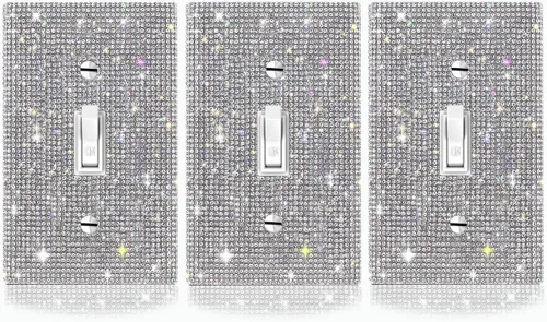 Vista 24 de 2 cubiertas de salida de diamantes de imitación plateados brillantes, placas de pared, cubierta de interruptor de luz, cubierta de salida